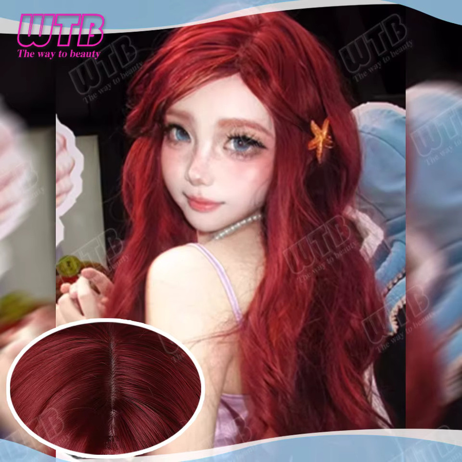 WTB Perücke, Himbeerrot, lange lockige Synthetik-Perücke mit Pony, Damen - Bild 3