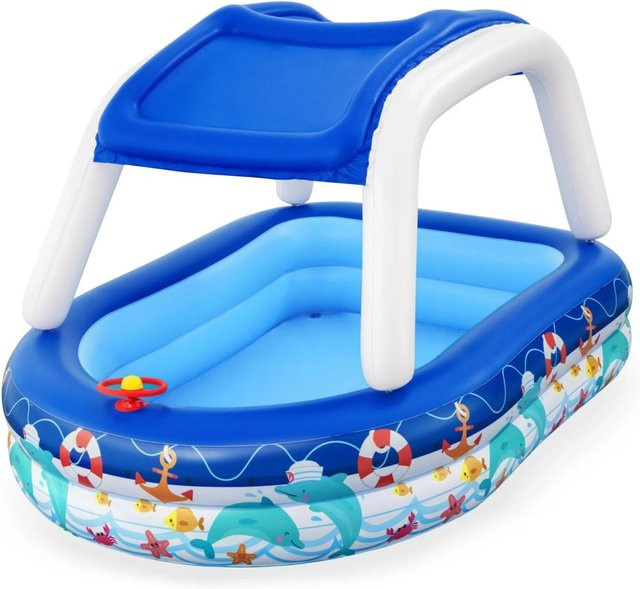 Bestway Family Pool Sea Captain mit Sonnenschutzdach, blau/multicolour, B/T/H: 213 x 155 x 132 cm - Bild 1