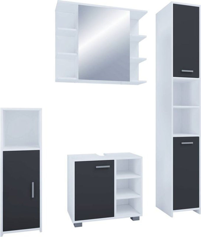 VCM 4-tlg. Badmöbelset Zalo I in Schwarz und Weiß mit Unterschrank, Midischrank, Hochschrank und Spiegelschrank - Bild 2