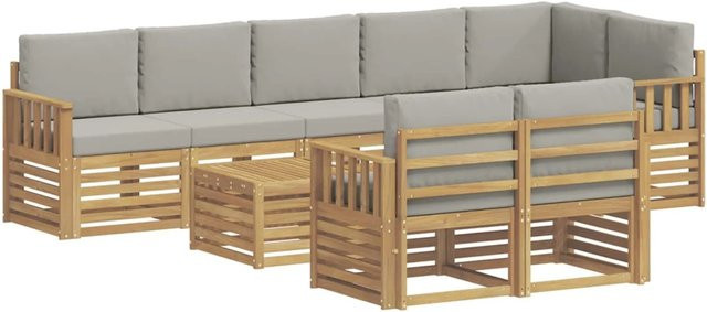 vidaXL Outdoor-Sofagarnitur 8-teilig aus Akazie mit Polstern in Weiß, Grau und Braun, B/T/H: 59 x 59 x 37 cm - Bild 1