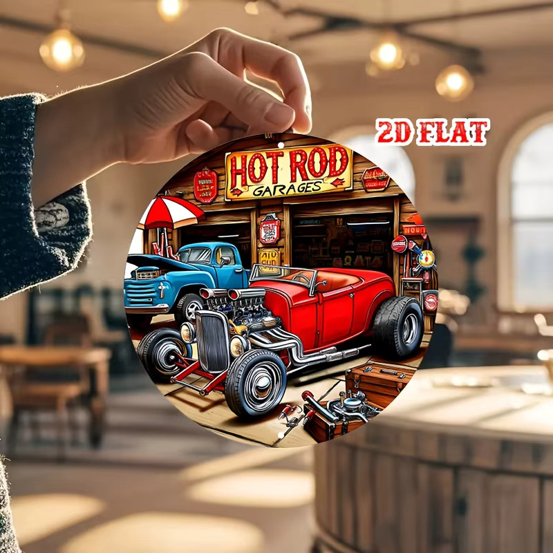 Potdemiel Vintage Metallschild Hot Rod Garage Rundes Aluminium Poster Retro Design Durchmesser: 20 cm - Bild 4