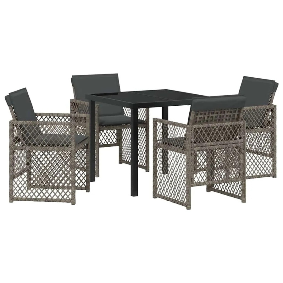 vidaXL Garten Essgruppe 5-teilig aus Poly-Rattan und Stahl in Grau, moderner Tisch mit 4 Stühlen für Garten und Terrasse, B/T/H: 80 x 80 x 73 cm - Bild 2