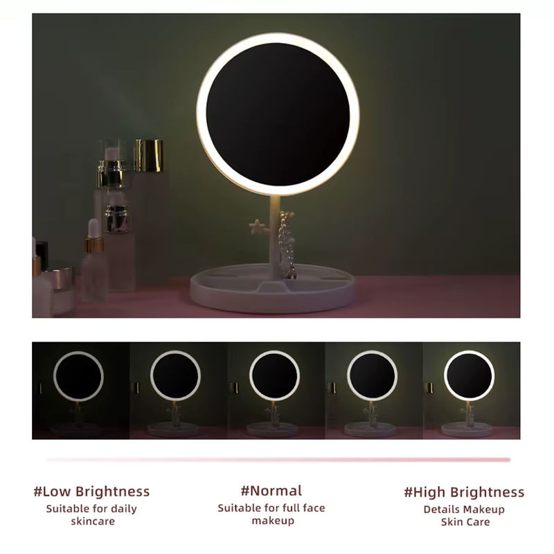 Heinast LED Make-up Spiegel mit Ständer, runder Schminkspiegel in Weiß mit Touch-Bedienung und wiederaufladbarem Akku - Bild 3