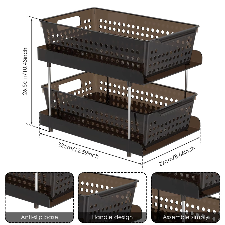 Willstar Ausziehbarer Schrank-Organizer in Schwarz, Doppelschichtiger Schubladeneinsatz aus Kunststoff für Küche und Badezimmer, Breite: 32,0 cm, Tiefe: 26,5 cm - Bild 6