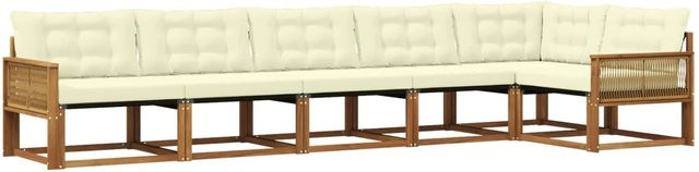 vidaXL Outdoor-Sofagarnitur L-Form aus Akazienholz mit Kissen in Beige und Weiß - Bild 1