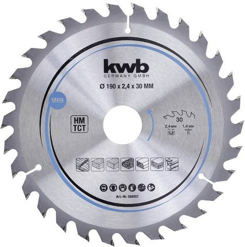 kwb Hartmetall Kreissägeblatt für Holz und Kunststoff, Farbe: Silber, Durchmesser: 190 mm, Bohrung: 30 mm - Bild 1