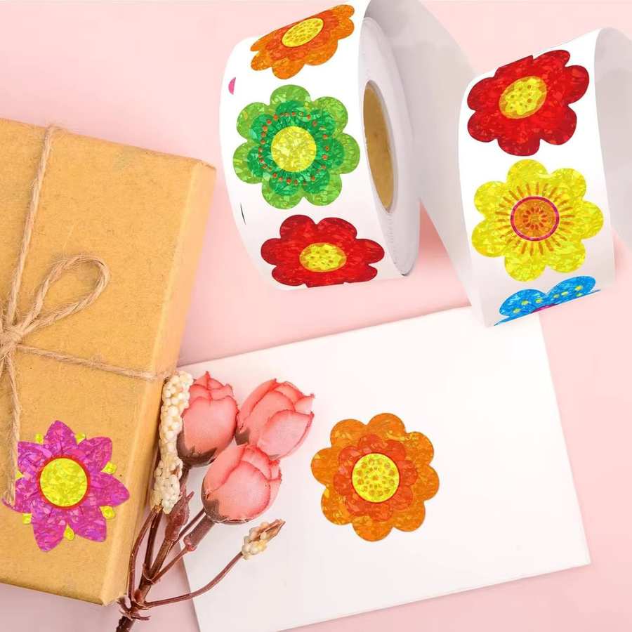500 Stück holografische Blumen-Aufkleber von BulingBulingStickers Store in Multicolour, Durchmesser: 2,5 cm - Bild 4
