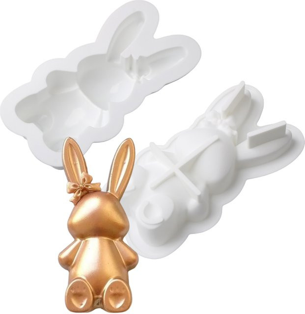 Silikon Backform Kaninchen für Osterhasen, Schokoladenform für Kuchen und Desserts, Gold - Bild 1
