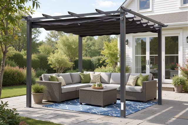 OUTFLEXX Antalya Pergola mit faltbarem Stoffdach, Anthrazit, B/T: 300 x 300 cm - Bild 1