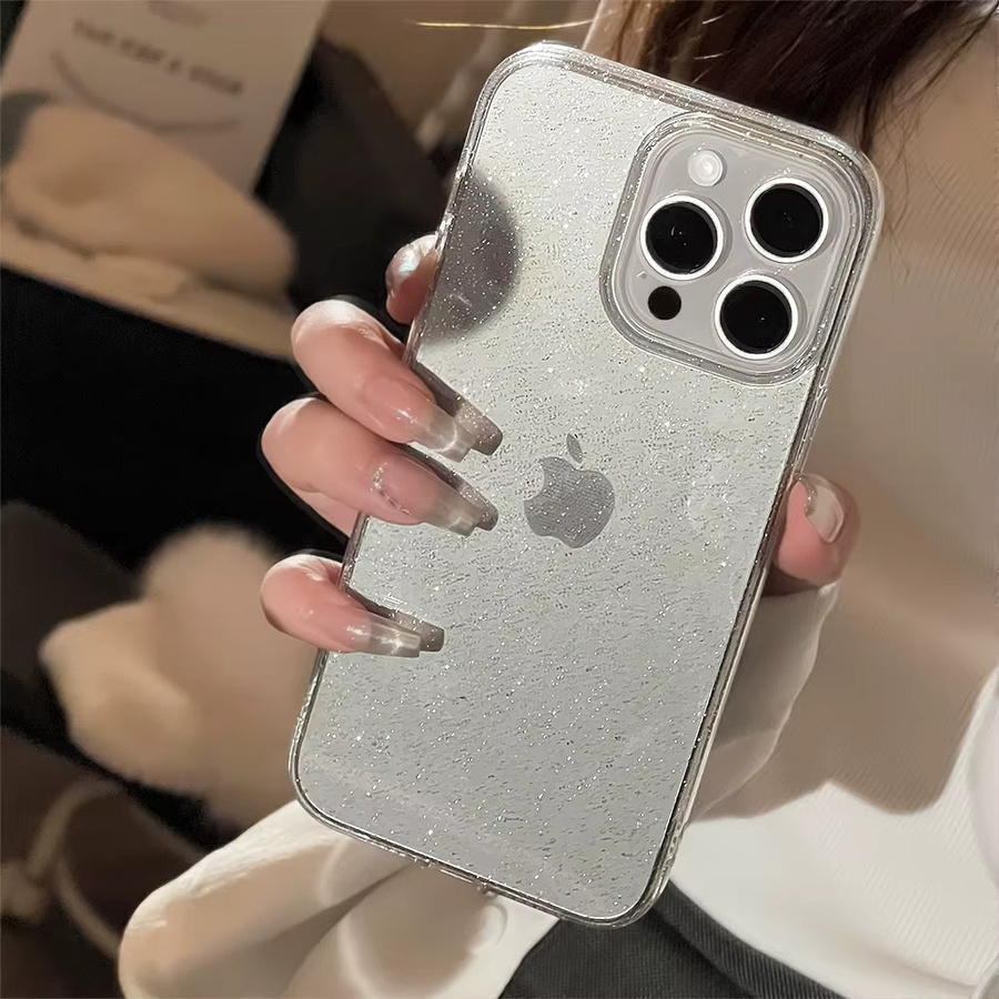 IQPEA Glitzer Handyhülle für iPhone 15 14 13 12 11 Pro Max Silikon Acryl Flash Bumper Transparent - Bild 4