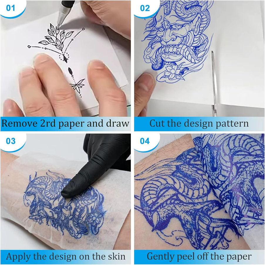 YUELONG Tattoo-Transferpapier A4-Format, 150 Stück, Weiß, Tattoo-Schablonenpapier für Tattoo-Transfermaschinen und professionelles Tattoo-Zubehör - Bild 4