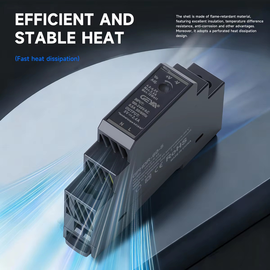 GEYA HDR-15 Ultradünnes Schaltnetzteil für Schienenmontage, 15W, 5V/12V/24V, Schwarz - Bild 3