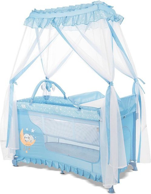 Lorelli Reisebett Magic Sleep mit 2 Ebenen, Baldachin, Mobile und Wickelauflage, faltbar, hellblau Sterne - Bild 1