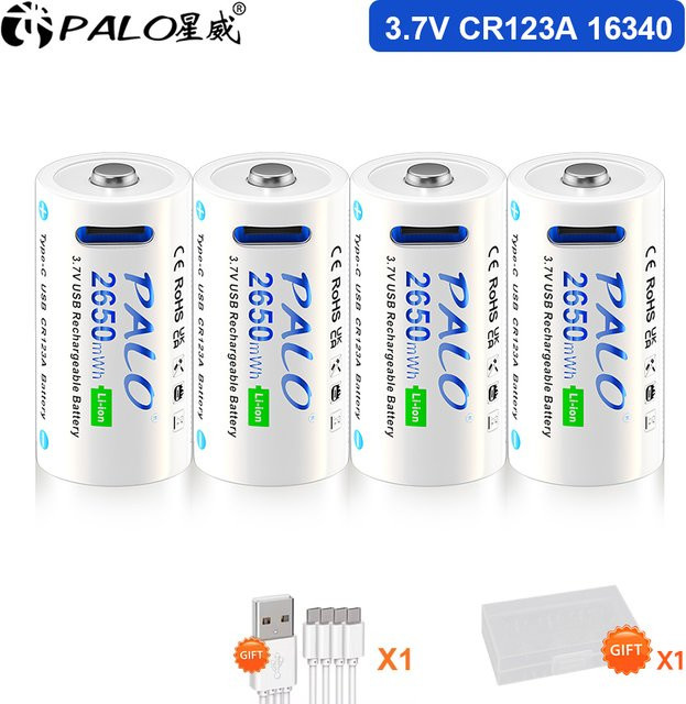 PALO CR123A 16340 Wiederaufladbare Lithium-Batterie 3,7V mit USB-C Anschluss, 2650mAh - Bild 1
