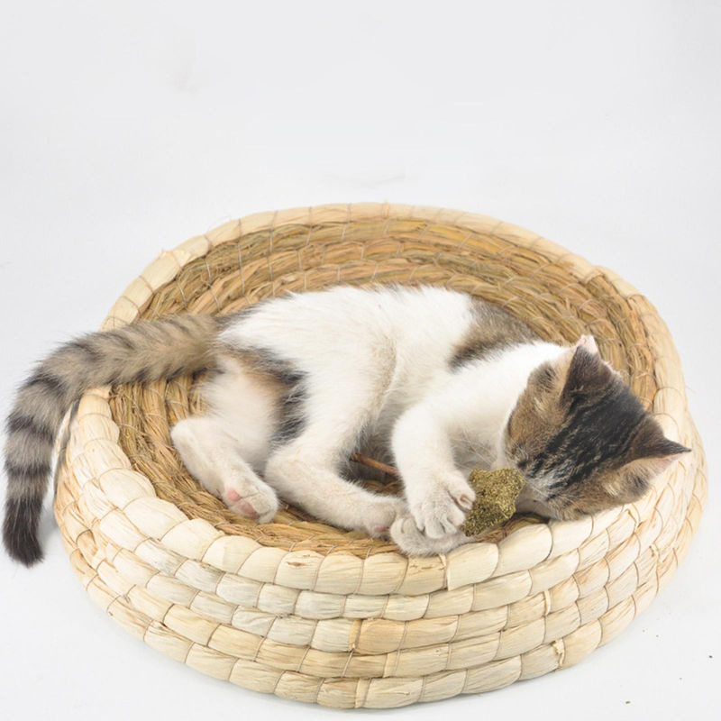 Handgewebter Katzenkorb von GoolRC aus Stroh und Maisblatt, rund, beige, Durchmesser: 45 cm - Bild 3