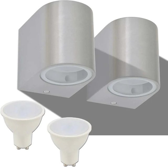 vidaXL LED Außenwandleuchten 2er Set Rund in Silber mit Aluminium und Glas für den Garten, Abwärtsstrahler, IP44 - Bild 1