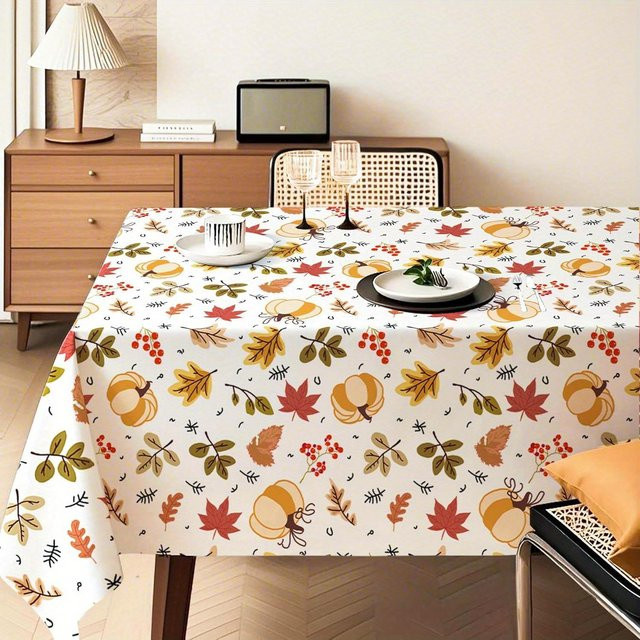 Rechteckige Tischdecke mit Herbstblätter Muster von JINGYUE Pet, wasserabweisend und waschbar, Farbe: Weiß, B/T: 140 x 140 cm - Bild 1