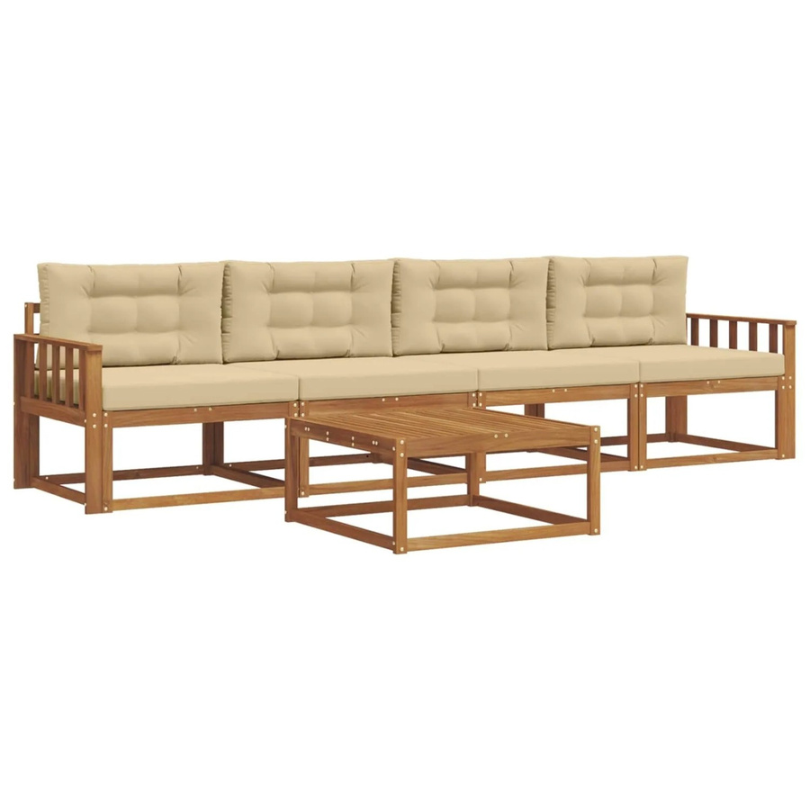 vidaXL Outdoor-Sofagarnitur aus Akazienholz mit Kissen in Natur und Beige - Bild 2
