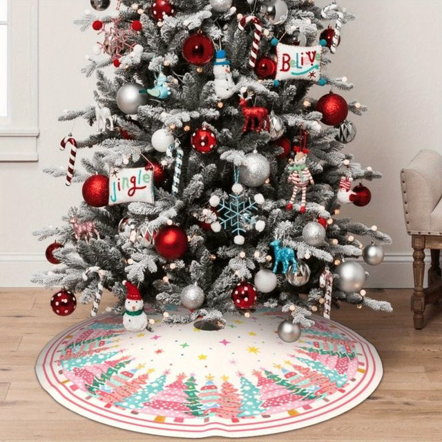 VIKAMA Weihnachtsbaumrock in Rosa im ländlichen Stil mit floralem Design - Bild 1