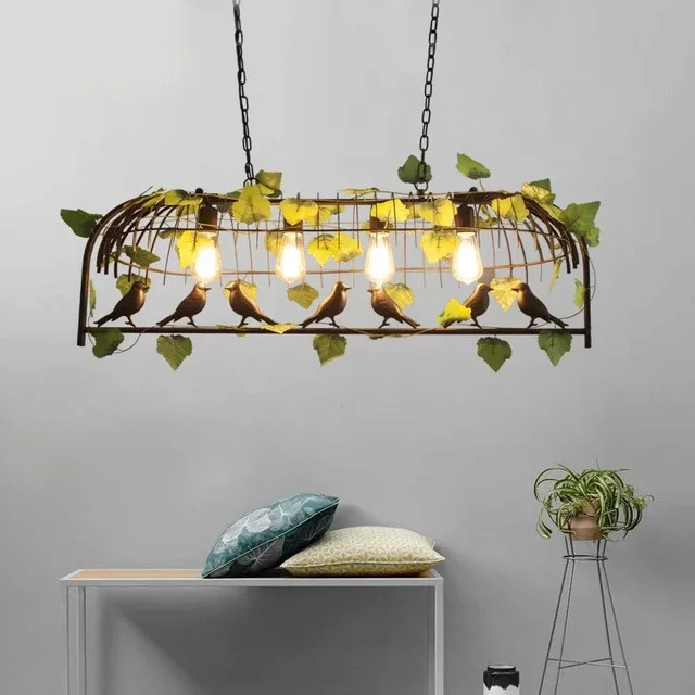 JIANKEXING Retro-Industrieller Vogelkäfig-Kronleuchter aus Schmiedeeisen mit LED-Beleuchtung in Schwarz und warmweißem Licht - Bild 1