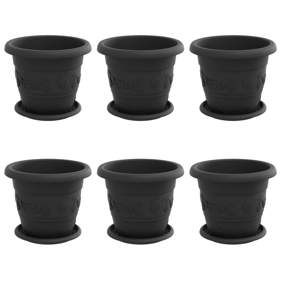 6er Set vidaXL Blumentöpfe aus Kunststoff in Schwarz, zylindrisch für Innen- und Außenbereich, Durchmesser: 26 cm, Höhe: 21,5 cm - Bild 2