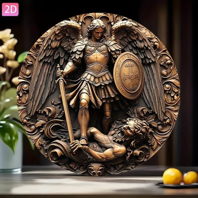 HELLOYOUNG Wandbild Michael der Erzengel im Barockstil Vintage Metalldeko Braun B: 20 cm, H: 20 cm, T: 1 cm - Bild 1