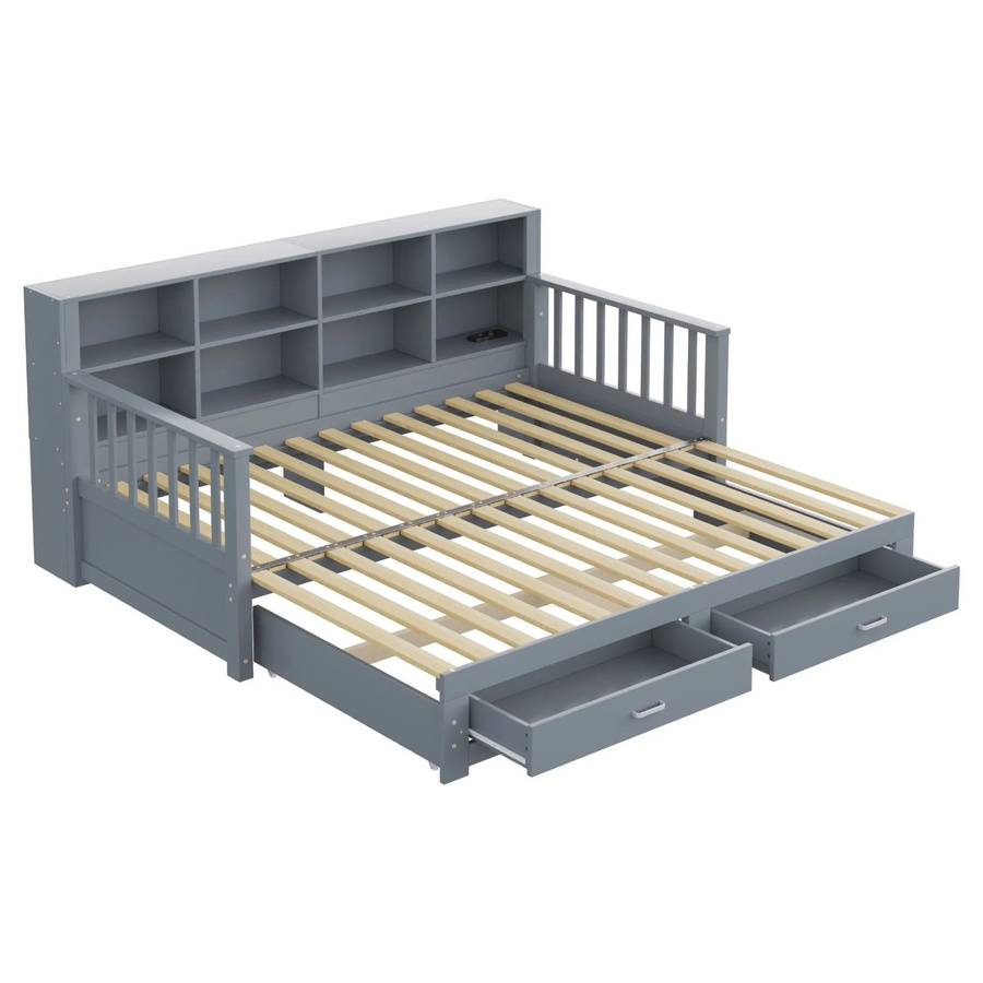 Merax Schlafsofa in Grau mit Massivholz-Elementen, USB-Ladefunktion und Auszugsschublade, B/T/H: 90 x 190 x 80 cm - Bild 2