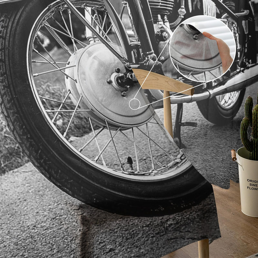 Vintage Motorrad Transparentes Tüll-Fenstervorhang aus Organza für Wohnzimmer und Küche, Breite: 135 cm, Höhe: 115 cm - Bild 2