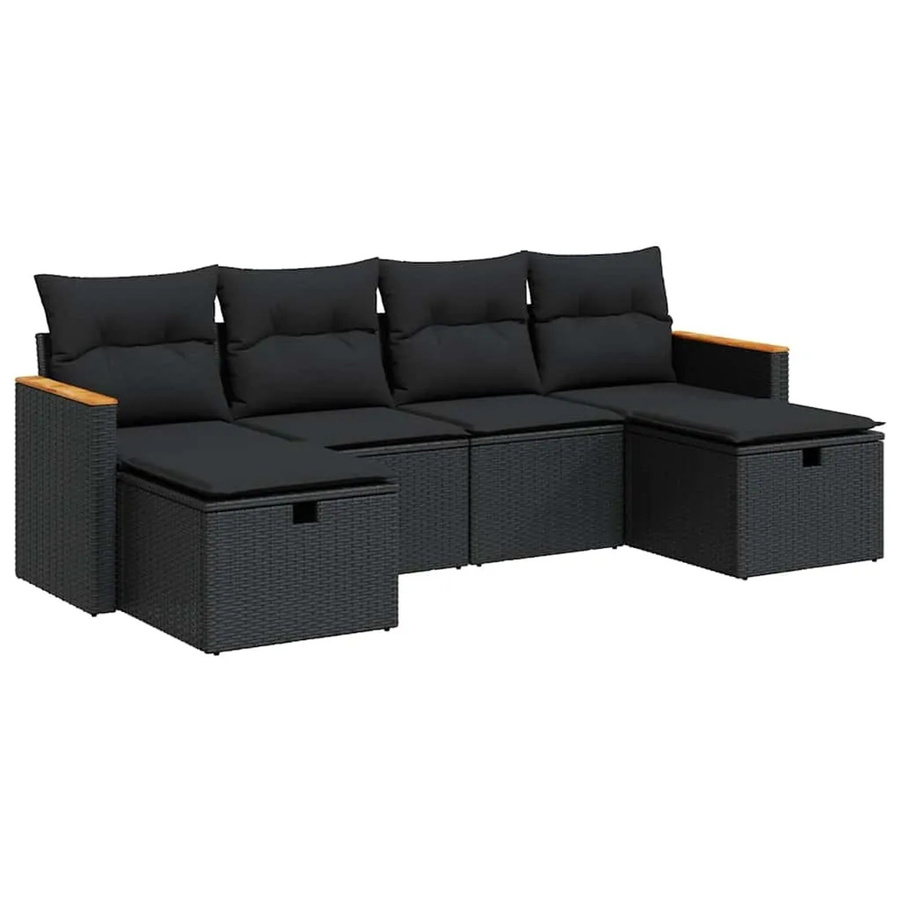 vidaXL 6-teilige Garten-Sofagarnitur aus Polyrattan in Schwarz mit Kissen und Stauraum - Bild 2