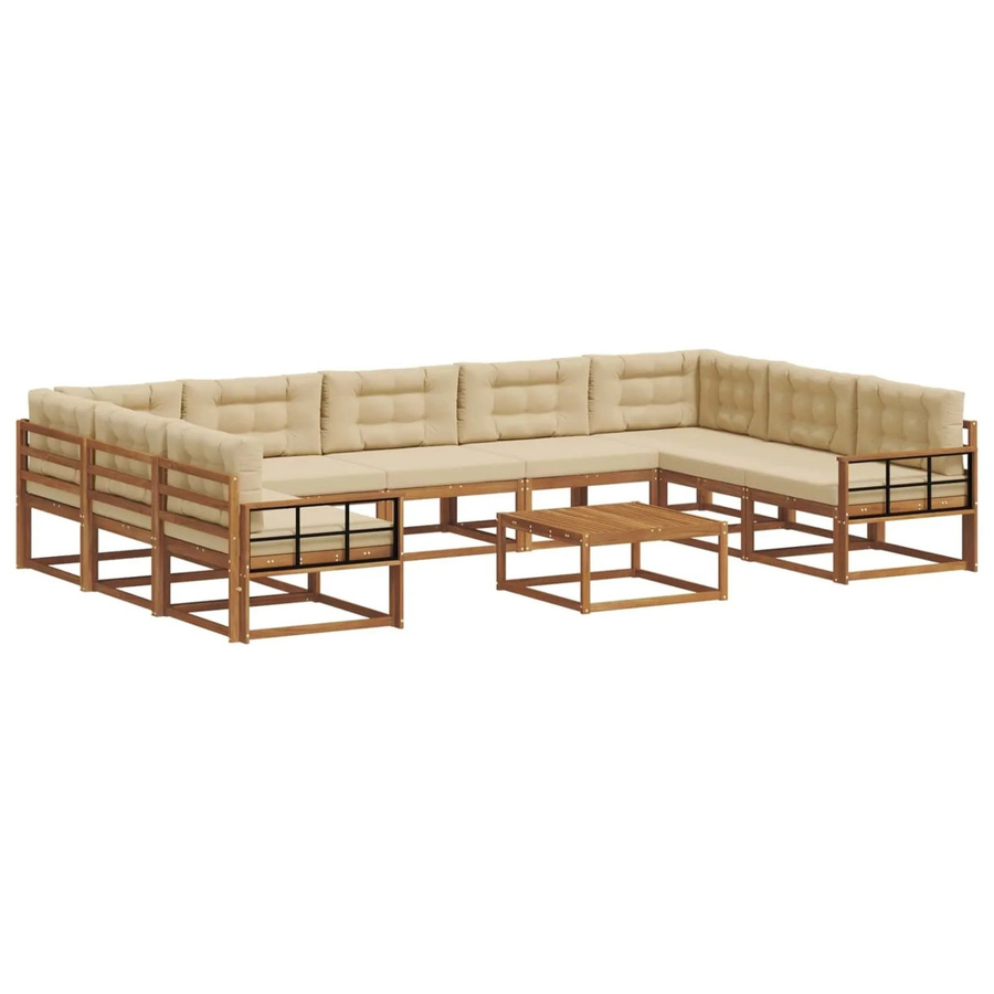 vidaXL Outdoor-Sofagarnitur aus Akazienholz in L-Form mit 10-teiligem Set, Farbe Natur-Beige - Bild 2