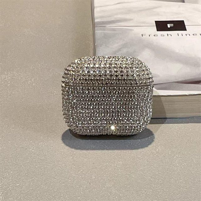 Deluxe Funkelnde Diamant Bluetooth Kopfhörerhülle für Apple AirPods Pro 1. & 2. Gen sowie AirPods 3. Gen, Stoßfest, Farbe: Silber - Bild 1