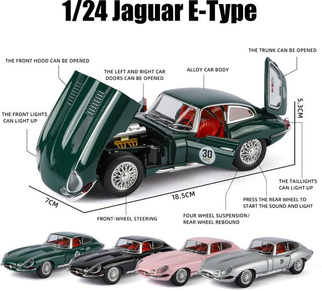 MAKEDA Jaguar E-Type Modellauto, 1:24, mit Licht und Sound, Schwarz - Bild 1