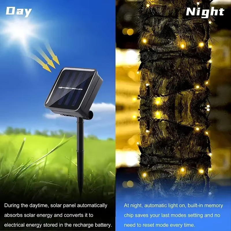 Solarbetriebene LED-Lichterkette in Sternform mit warmweißem Licht, wasserdicht für Außenbereich, Party und Dekoration - Bild 4