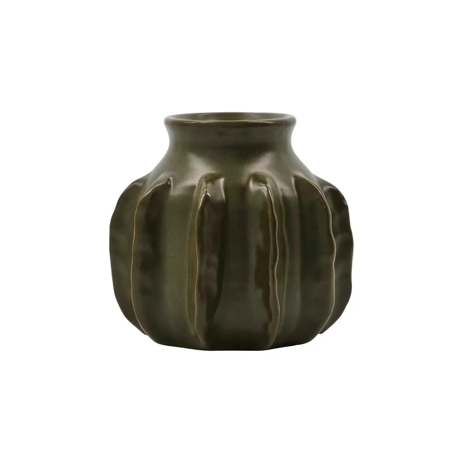House Doctor Keramikvase Kaktus in Dunkelgrün mit Rillenmuster, Höhe: 10 cm - Bild 1