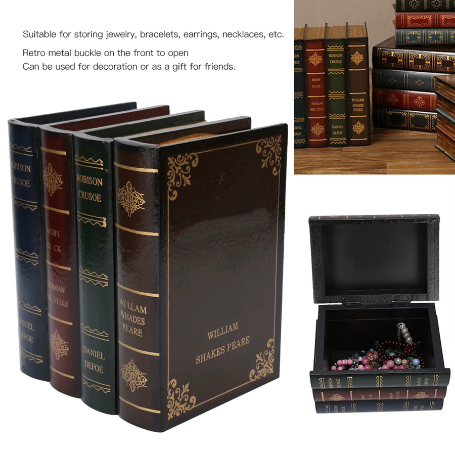 Qiilu Antike Schmuck-Aufbewahrungsbox in Buchform als dekoratives Ornament für dein Zuhause oder Büro - Bild 4