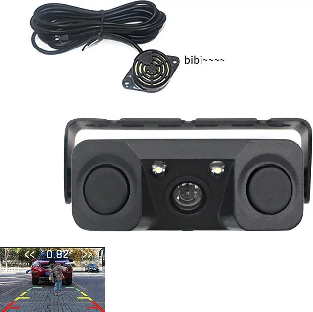 QueenDer 3in1 Auto Nachtsicht Rückfahrkamera mit Parksensor, Sender und Empfänger, Schwarz - Bild 1