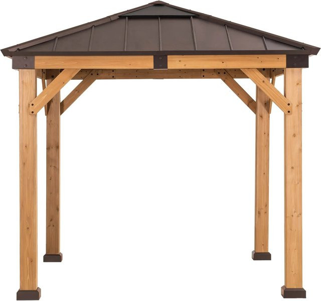 Sunjoy Gazebo aus Zedernholz in Braun mit Polycarbonat-Dachfenstern, Deckenhaken und integriertem Netz, B/T: 273 x 273 cm - Bild 1