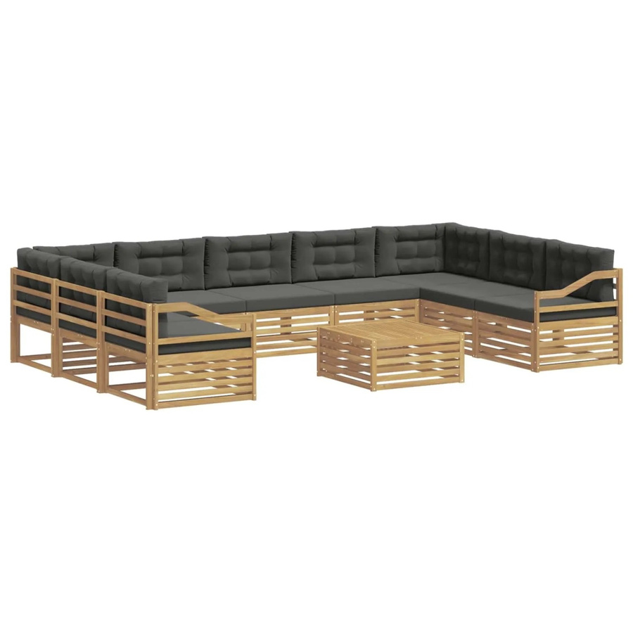 vidaXL Outdoor-Sofagarnitur 10-teilig in U-Form aus Akazienholz mit Polstern, Weiß und Anthrazit - Bild 2