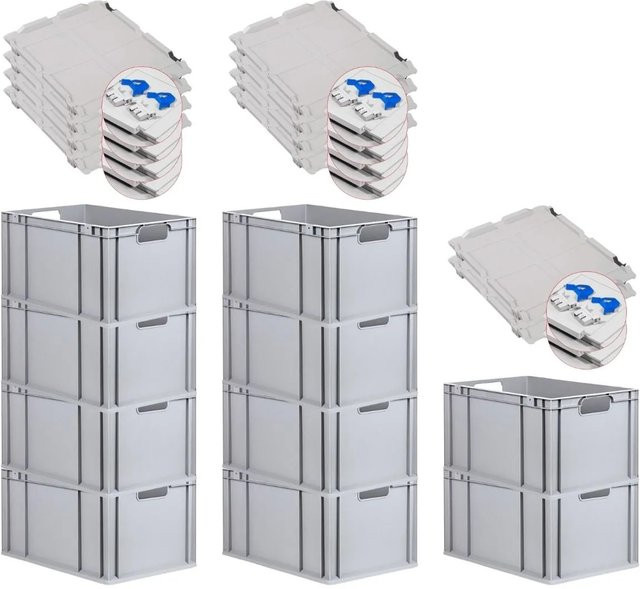 PROREGAL Spar Set 10x Eurobox Nextgen Economy mit Scharnierdeckel und blauen Schiebeschnappverschlüssen, Farbe: Blau, H x B x T: 32 x 40 x 60 cm - Bild 1