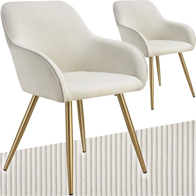 tectake Marilyn Esszimmerstuhl 2er Set gepolstert in Cordoptik beige gold B/T/H: 58 x 62 x 82 cm - Bild 1