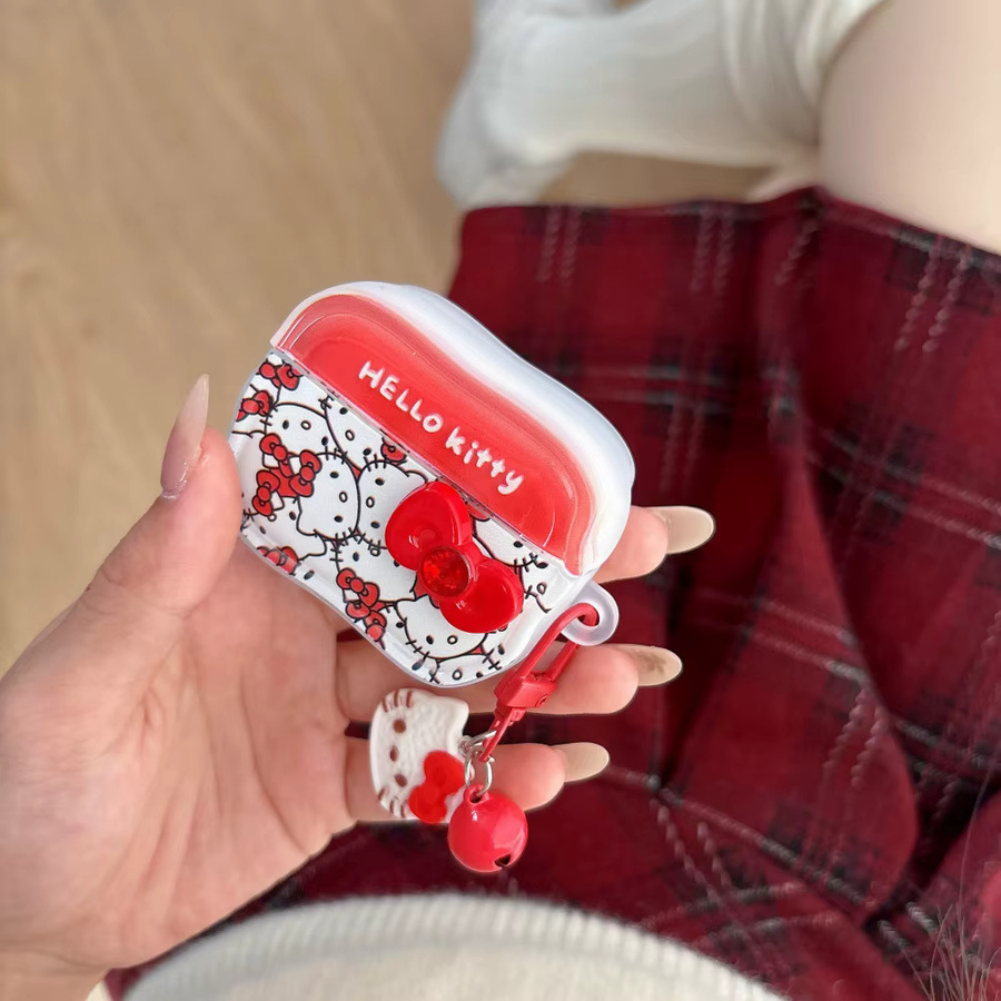 Sanrio Hello Kitty Schutzhülle für Apple AirPods 1 2 3 4 Pro 2 3 mit Schleife in Rot und Schwarz - Bild 4
