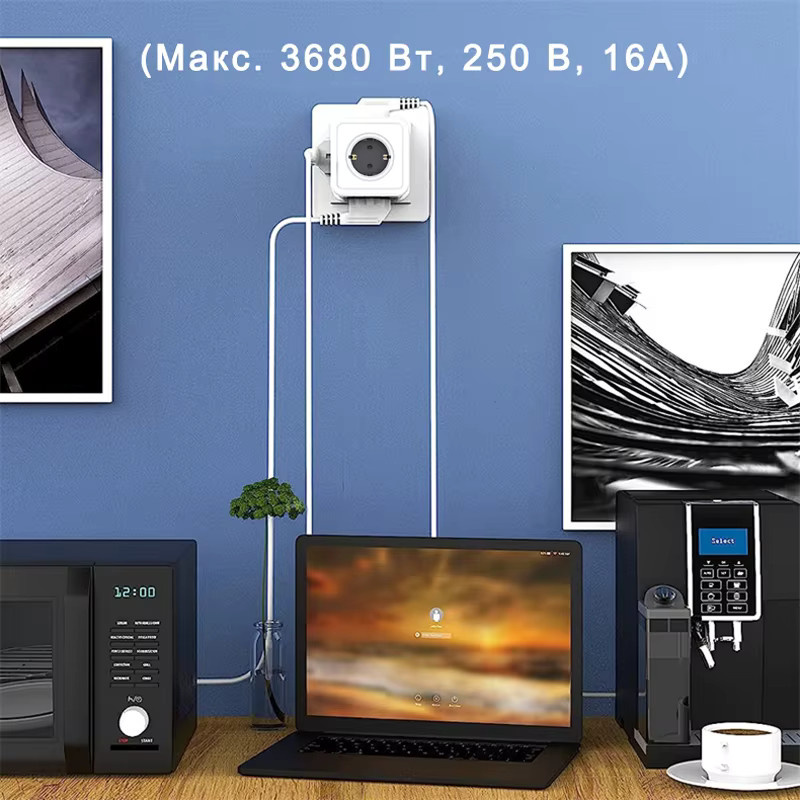 Massfa Multi-USB-Steckdosenleiste in Würfelform mit 4 EU-Steckdosen und USB-A sowie USB-C Anschlüssen, 3680 W Adapter für dein Heimbüro - Bild 2