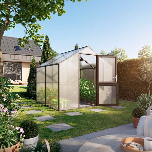 Mr. GARDENER Premium Gewächshaus aus Aluminium mit Polycarbonat in Grau, B: 233 cm, L: 217 cm, H: 215 cm - Bild 1