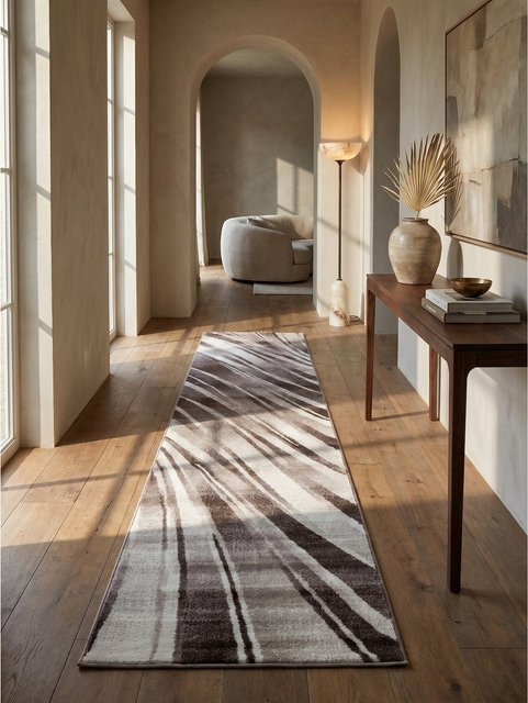 Kadima Design Teppich Kurzflor DRAU in Braun mit abstraktem Wellenmuster, B/T: 80 x 300 cm - Bild 1