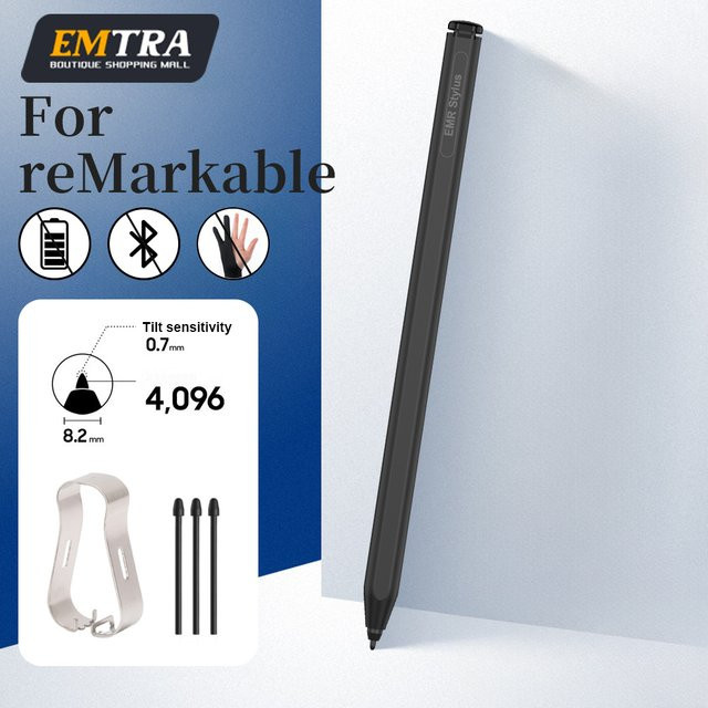EMTRA EMR-Stift für reMarkable 2 in Schwarz mit 4096 Druckstufen, Radierer und Handballenerkennung für flüssiges Schreiben und Zeichnen - Bild 1