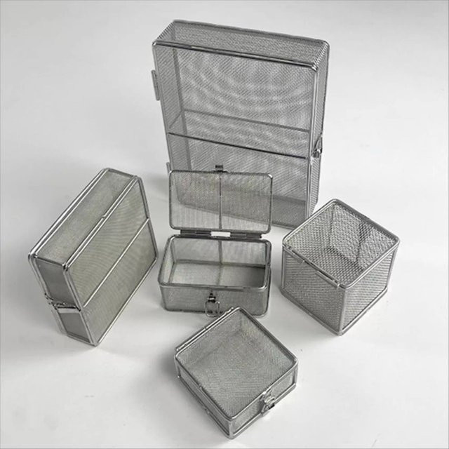 Xebaly Edelstahl-Mesh-Korb mit Schloss und Deckel in Silber für die Ultraschall-Reinigung und Sterilisation medizinischer Instrumente - Bild 1
