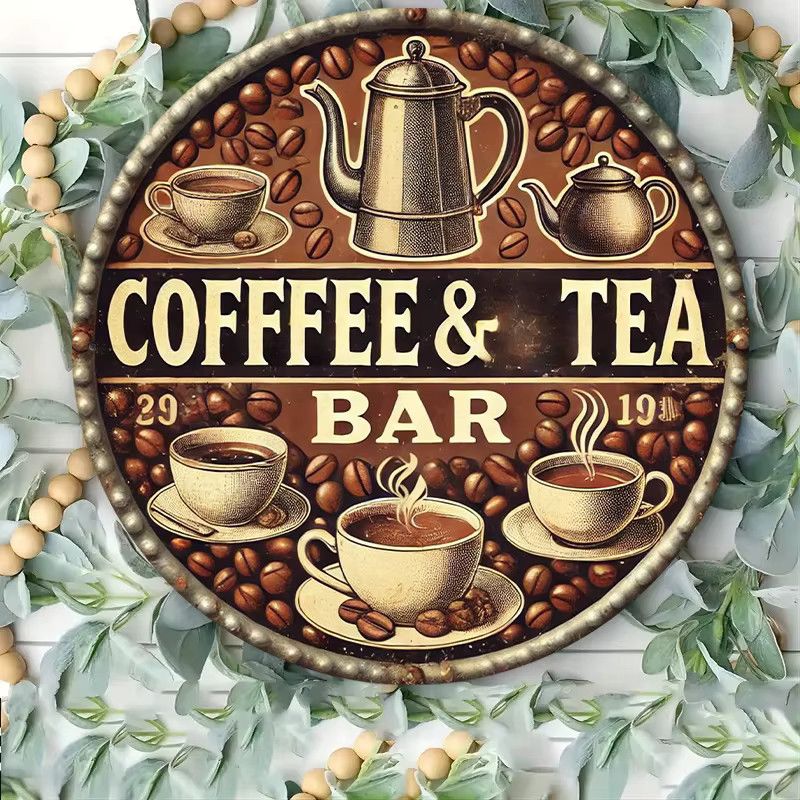 Potdemiel Vintage Metal Sign Wanddekoration Coffee Tea Bar Rund Durchmesser: 19,8 cm - Bild 3