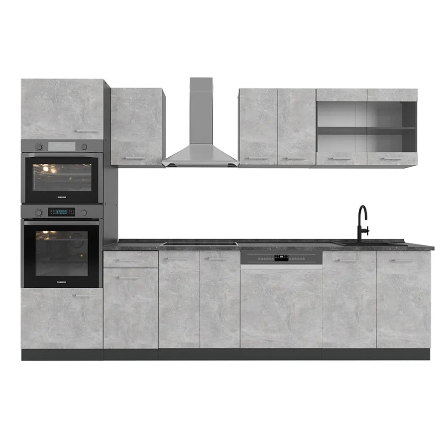 Vicco R-Line Küchenzeile in Beton-Optik und Anthrazit mit Hochschrank, Breite: 300 cm, Höhe: 207 cm, Tiefe: 60 cm - Bild 2