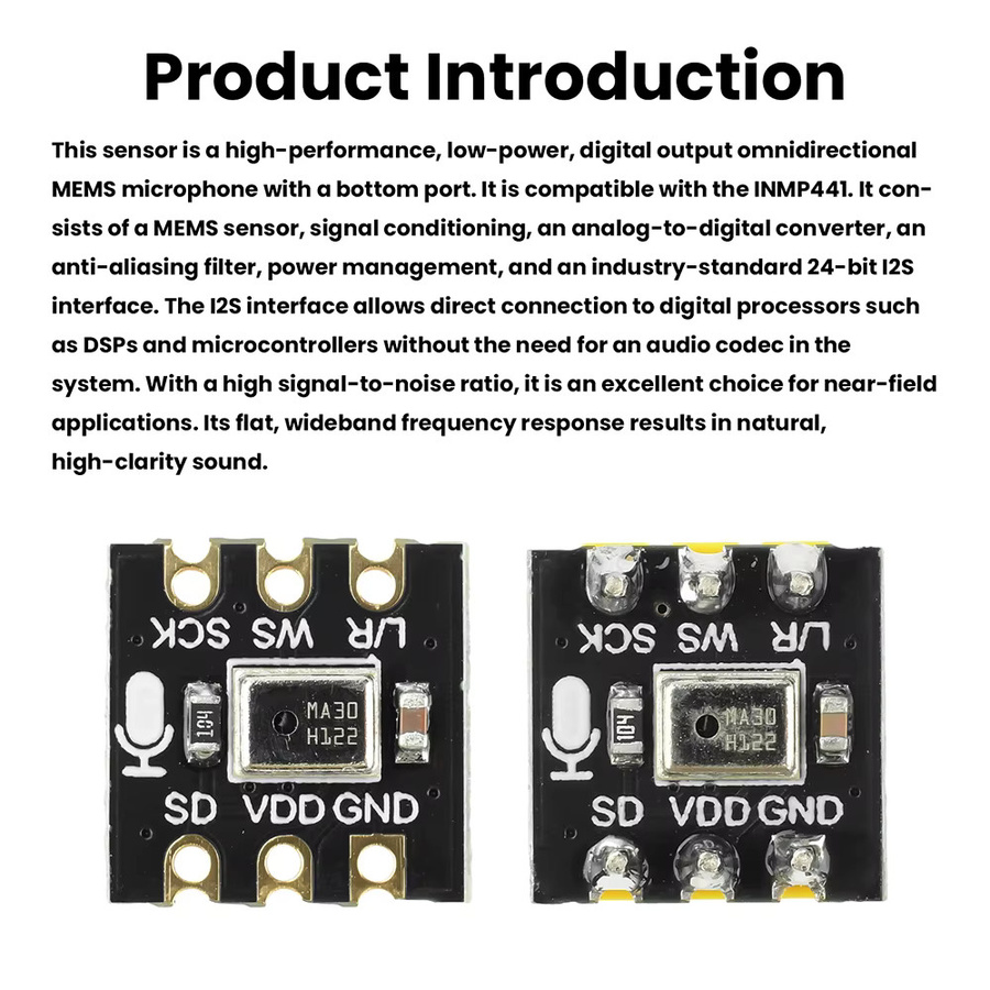 diymore MS4030 Omnidirektionales MEMS-Mikrofonmodul mit hochpräzisem 24-Bit-I2S-Ausgang in Schwarz, kompatibel mit INMP441 für Smart Home und ESP32 - Bild 3