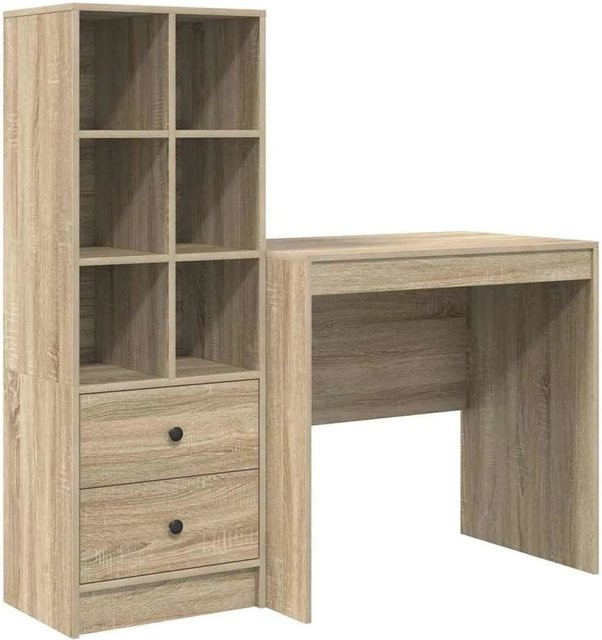 vidaXL Schreibtisch-Set mit Hochboard in Sonoma-Eiche, 2-teiliges Büroset aus Holzwerkstoff, Braun - Bild 1